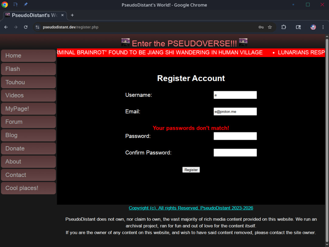 Password mismatch error!